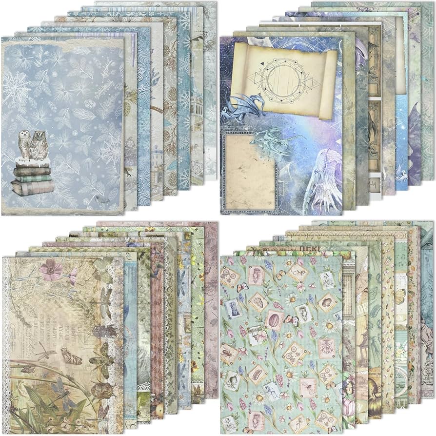 Amazon.co.jp: 32枚 コラージュ 素材紙 手帳用 ノート レトロ